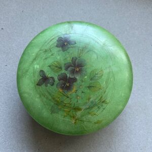 Hand Carved Mid Century Italian Green Alabaster Floral Trinket Box
